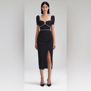 COPY - Self-portrait Black Crepe Diamante Midi Dress NWOT. New!